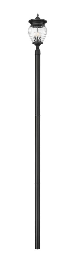 Z-Lite Davina 12" W x 143" H 4-Light Black Aluminum Outdoor Post Mounted Fixture With Clear Ribbed Glass Shade