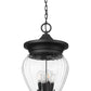 Z-Lite Davina 12" W x 24" H 4-Light Black Aluminum Outdoor Chain Mount Ceiling Fixture With Clear Ribbed Glass Shade