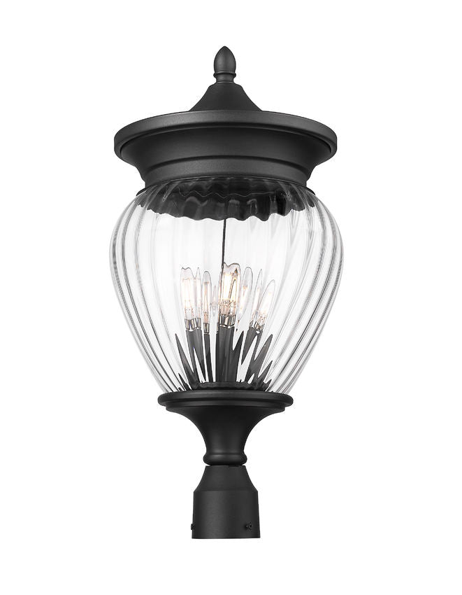 Z-Lite Davina 12" W x 25" H 4-Light Black Aluminum Outdoor Post Mount Fixture With Clear Ribbed Glass Shade