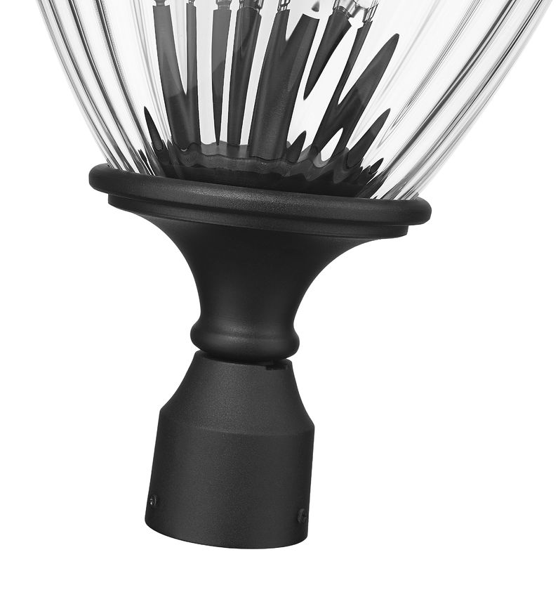 Z-Lite Davina 12" W x 25" H 4-Light Black Aluminum Outdoor Post Mount Fixture With Clear Ribbed Glass Shade