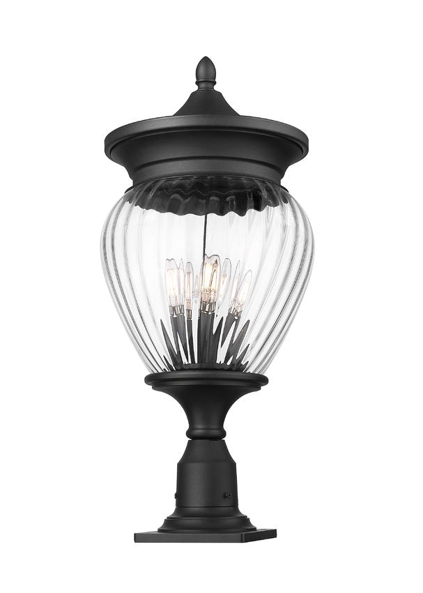 Z-Lite Davina 12" W x 27" H 4-Light Black Aluminum Outdoor Pier Mounted Fixture With Clear Ribbed Glass Shade