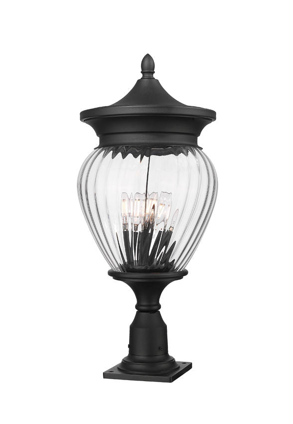 Z-Lite Davina 12" W x 27" H 4-Light Black Aluminum Outdoor Pier Mounted Fixture With Clear Ribbed Glass Shade