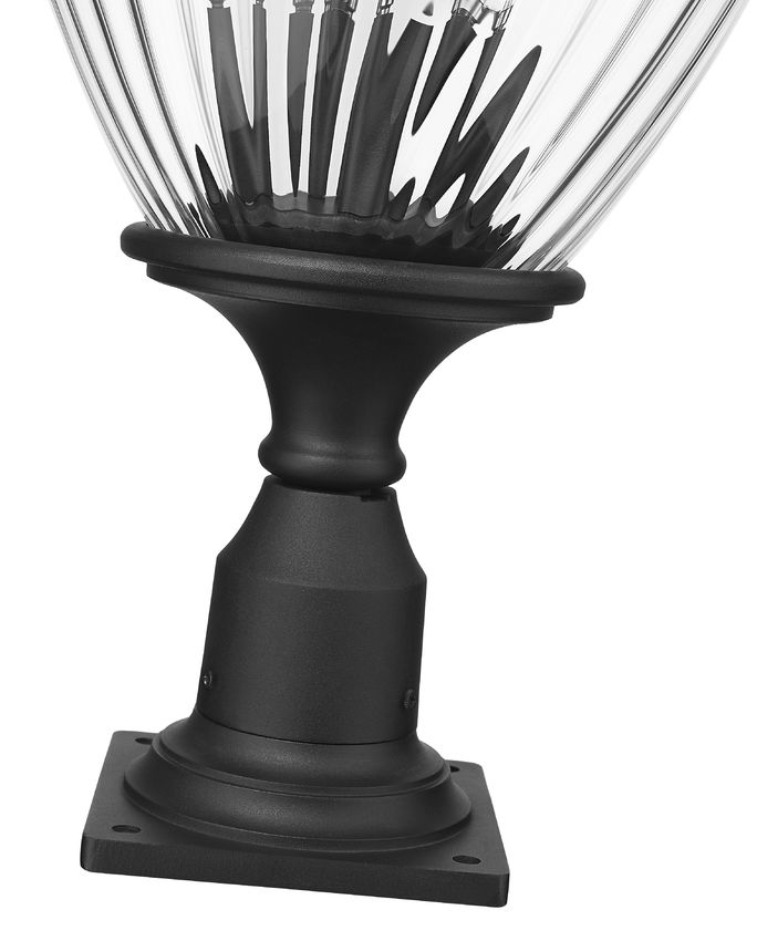 Z-Lite Davina 12" W x 27" H 4-Light Black Aluminum Outdoor Pier Mounted Fixture With Clear Ribbed Glass Shade