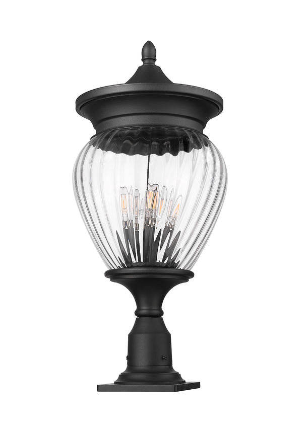 Z-Lite Davina 12" W x 27" H 4-Light Black Aluminum Outdoor Pier Mounted Fixture With Clear Ribbed Glass Shade