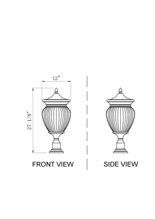 Z-Lite Davina 12" W x 27" H 4-Light Black Aluminum Outdoor Pier Mounted Fixture With Clear Ribbed Glass Shade
