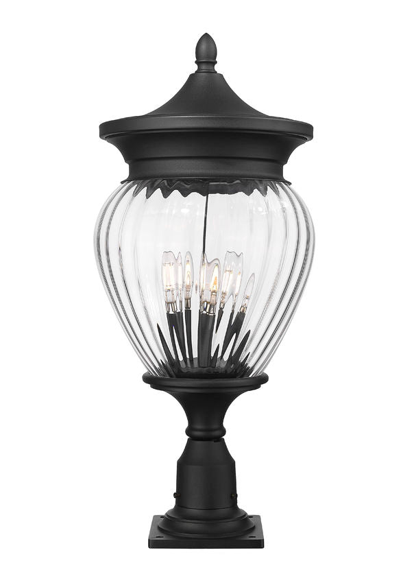 Z-Lite Davina 12" W x 27" H 4-Light Black Aluminum Outdoor Pier Mounted Fixture With Clear Ribbed Glass Shade