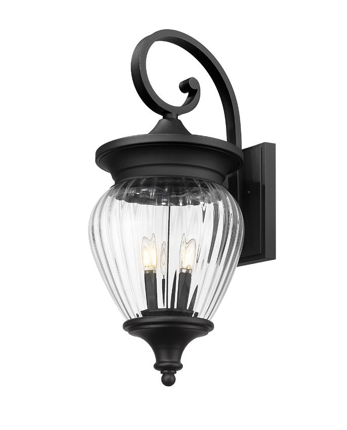 Z-Lite Davina 12" W x 28" H 4-Light Black Aluminum Outdoor Wall Light With Clear Ribbed Glass Shade