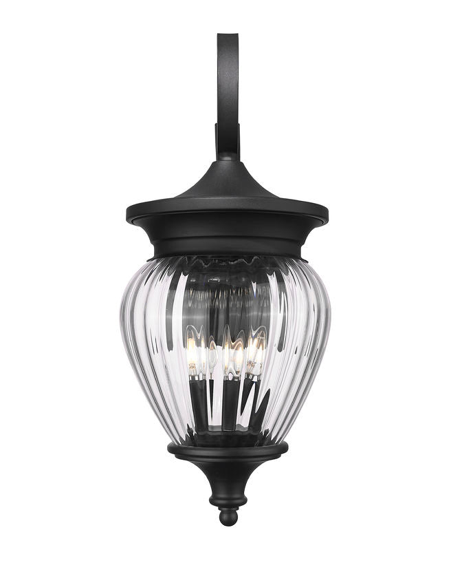 Z-Lite Davina 12" W x 28" H 4-Light Black Aluminum Outdoor Wall Light With Clear Ribbed Glass Shade