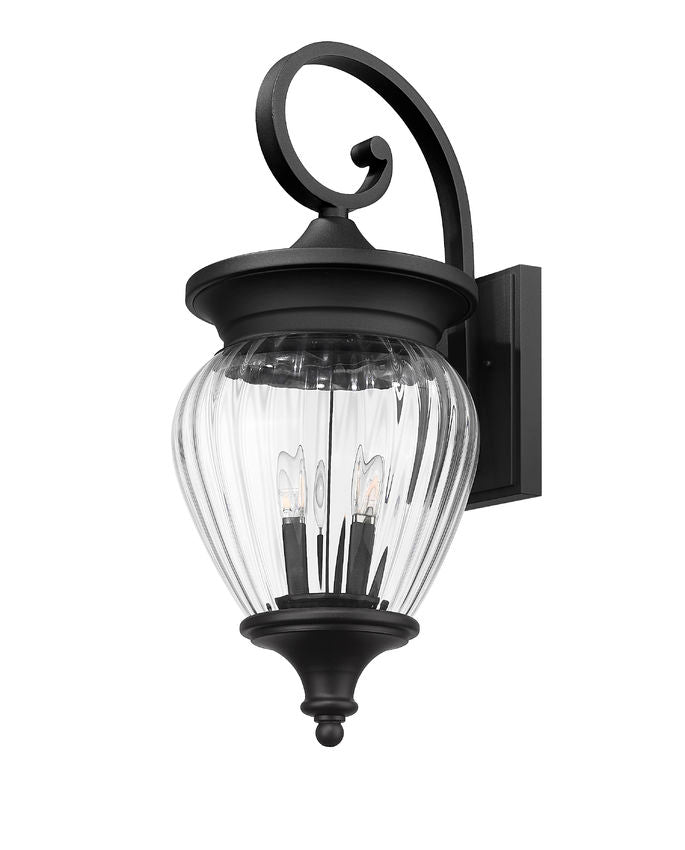 Z-Lite Davina 12" W x 28" H 4-Light Black Aluminum Outdoor Wall Light With Clear Ribbed Glass Shade