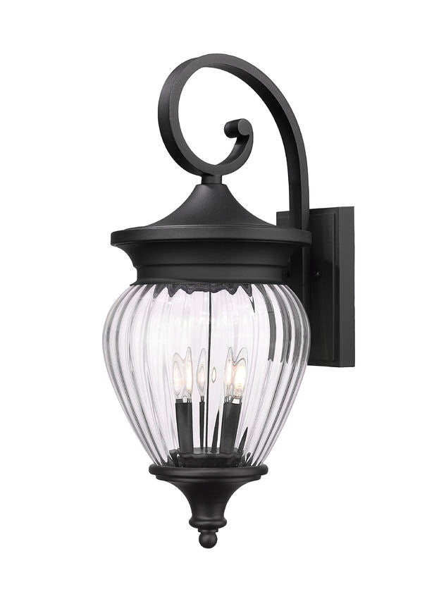 Z-Lite Davina 12" W x 28" H 4-Light Black Aluminum Outdoor Wall Light With Clear Ribbed Glass Shade
