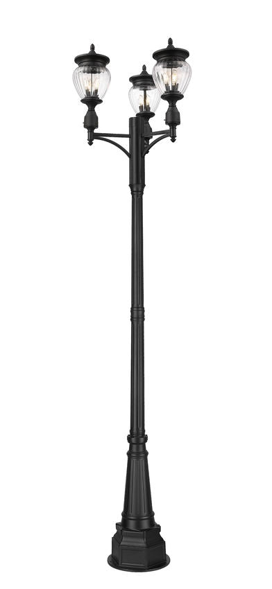Z-Lite Davina 32" W x 115" H 9-Light Black Aluminum Outdoor Post Mounted Fixture With Clear Ribbed Glass Shade
