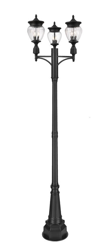 Z-Lite Davina 32" W x 115" H 9-Light Black Aluminum Outdoor Post Mounted Fixture With Clear Ribbed Glass Shade
