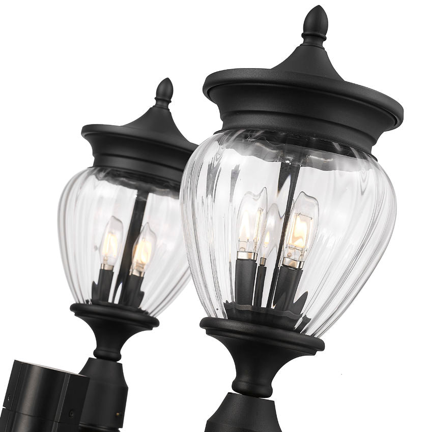 Z-Lite Davina 32" W x 115" H 9-Light Black Aluminum Outdoor Post Mounted Fixture With Clear Ribbed Glass Shade