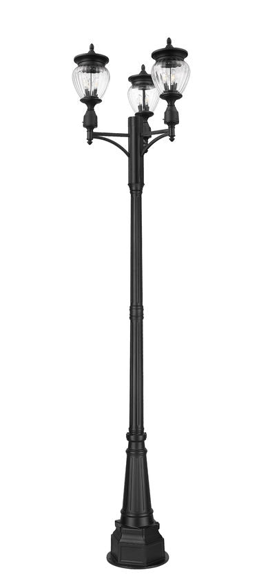 Z-Lite Davina 32" W x 115" H 9-Light Black Aluminum Outdoor Post Mounted Fixture With Clear Ribbed Glass Shade