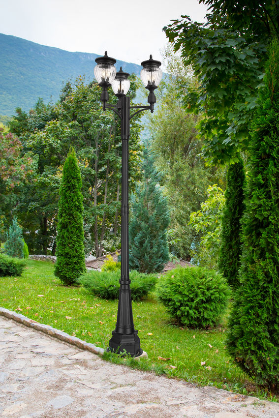 Z-Lite Davina 32" W x 115" H 9-Light Black Aluminum Outdoor Post Mounted Fixture With Clear Ribbed Glass Shade