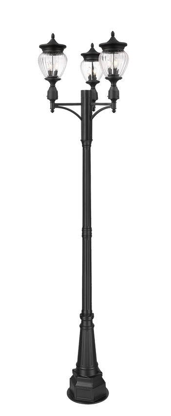 Z-Lite Davina 32" W x 115" H 9-Light Black Aluminum Outdoor Post Mounted Fixture With Clear Ribbed Glass Shade