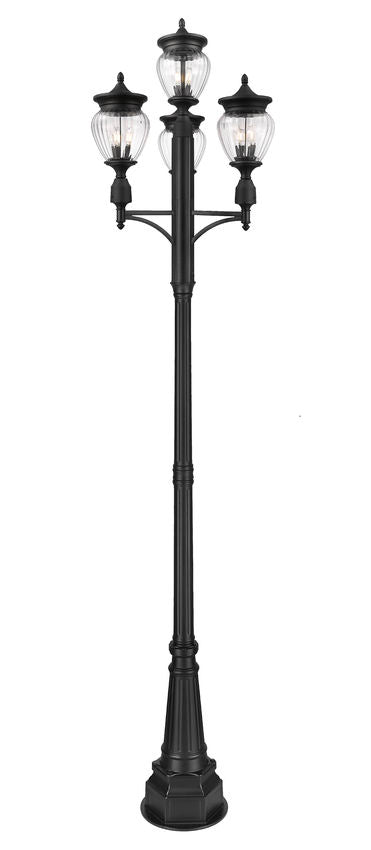 Z-Lite Davina 32" W x 126" H 12-Light Black Aluminum Outdoor Post Mounted Fixture With Clear Ribbed Glass Shade