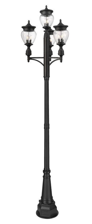 Z-Lite Davina 32" W x 126" H 12-Light Black Aluminum Outdoor Post Mounted Fixture With Clear Ribbed Glass Shade