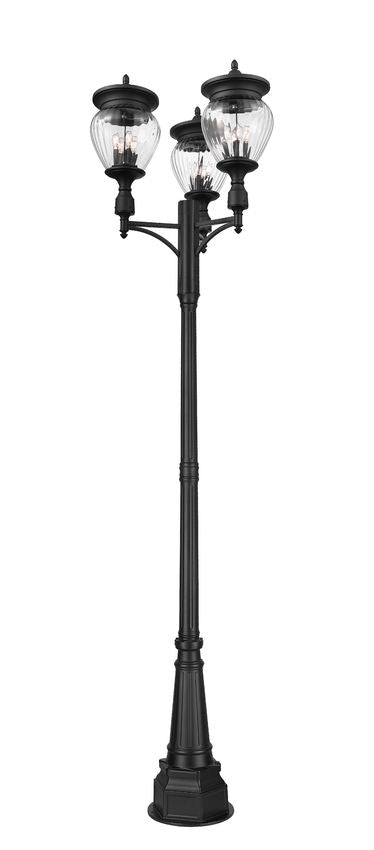 Z-Lite Davina 35" W x 120" H 12-Light Black Aluminum Outdoor Post Mounted Fixture With Clear Ribbed Glass Shade
