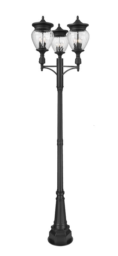 Z-Lite Davina 35" W x 120" H 12-Light Black Aluminum Outdoor Post Mounted Fixture With Clear Ribbed Glass Shade