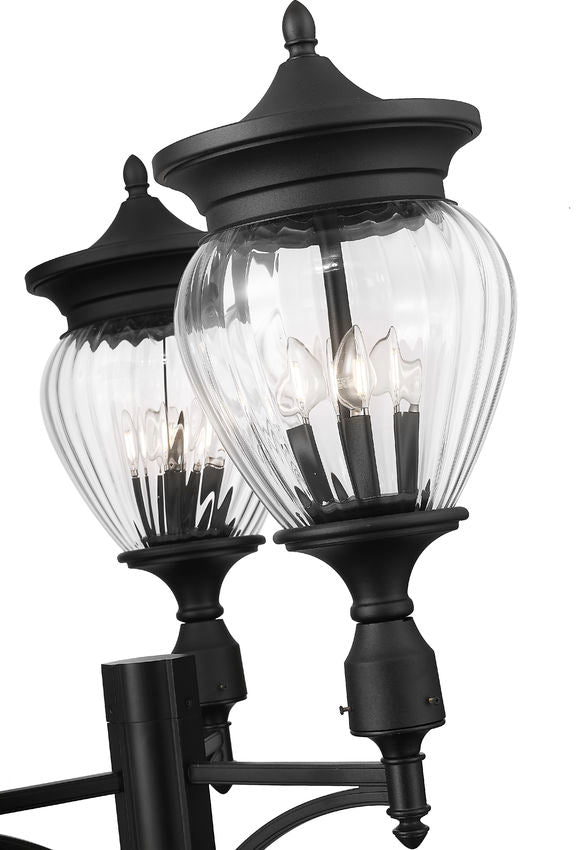 Z-Lite Davina 35" W x 120" H 12-Light Black Aluminum Outdoor Post Mounted Fixture With Clear Ribbed Glass Shade