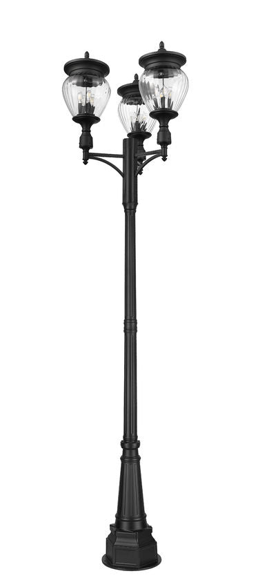 Z-Lite Davina 35" W x 120" H 12-Light Black Aluminum Outdoor Post Mounted Fixture With Clear Ribbed Glass Shade