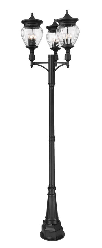 Z-Lite Davina 35" W x 120" H 12-Light Black Aluminum Outdoor Post Mounted Fixture With Clear Ribbed Glass Shade