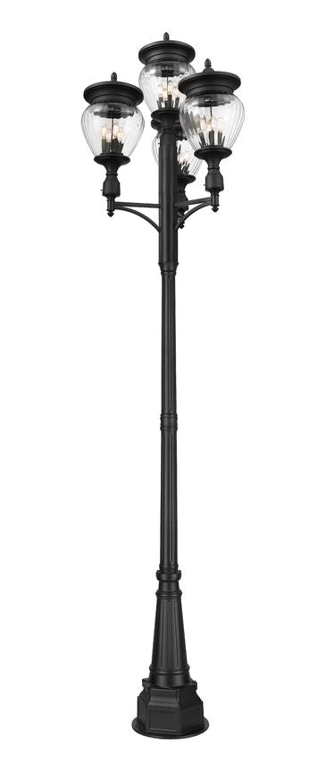 Z-Lite Davina 35" W x 131" H 16-Light Black Aluminum Outdoor Post Mounted Fixture With Clear Ribbed Glass Shade