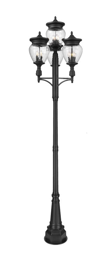 Z-Lite Davina 35" W x 131" H 16-Light Black Aluminum Outdoor Post Mounted Fixture With Clear Ribbed Glass Shade