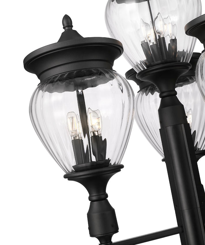 Z-Lite Davina 35" W x 131" H 16-Light Black Aluminum Outdoor Post Mounted Fixture With Clear Ribbed Glass Shade