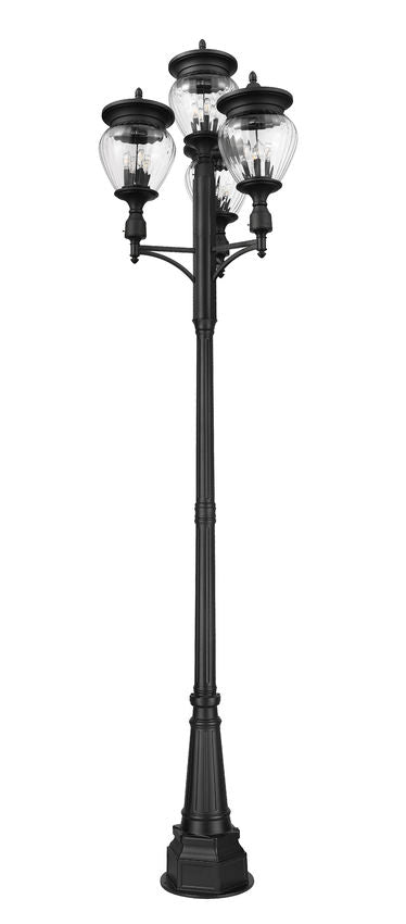 Z-Lite Davina 35" W x 131" H 16-Light Black Aluminum Outdoor Post Mounted Fixture With Clear Ribbed Glass Shade