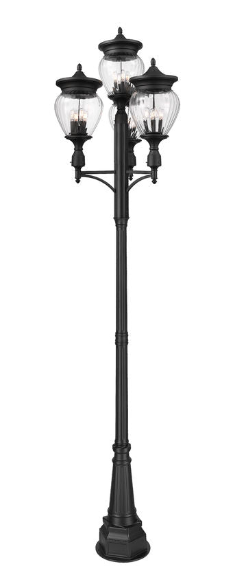 Z-Lite Davina 35" W x 131" H 16-Light Black Aluminum Outdoor Post Mounted Fixture With Clear Ribbed Glass Shade