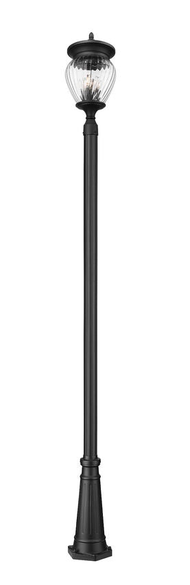 Z-Lite Davina 5016PHBR-5011P-BK 12" W x 119" H 4-Light Black Aluminum Outdoor Post Mounted Fixture With Clear Ribbed Glass Shade