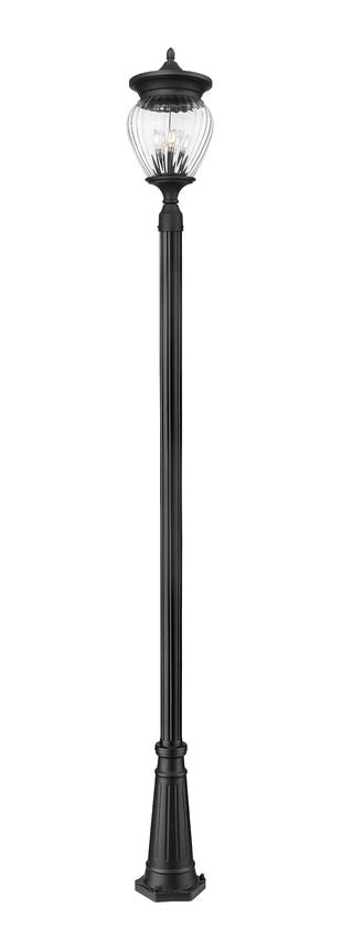 Z-Lite Davina 5016PHBR-5011P-BK 12" W x 119" H 4-Light Black Aluminum Outdoor Post Mounted Fixture With Clear Ribbed Glass Shade