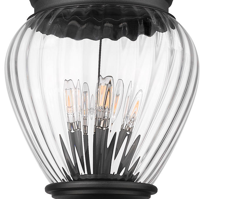 Z-Lite Davina 5016PHBR-5011P-BK 12" W x 119" H 4-Light Black Aluminum Outdoor Post Mounted Fixture With Clear Ribbed Glass Shade