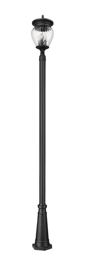 Z-Lite Davina 5016PHBR-5011P-BK 12" W x 119" H 4-Light Black Aluminum Outdoor Post Mounted Fixture With Clear Ribbed Glass Shade