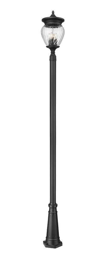 Z-Lite Davina 5016PHBR-5011P-BK 12" W x 119" H 4-Light Black Aluminum Outdoor Post Mounted Fixture With Clear Ribbed Glass Shade