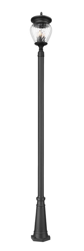 Z-Lite Davina 5016PHBR-519P-BK 12" W x 119" H 4-Light Black Aluminum Outdoor Post Mounted Fixture With Clear Ribbed Glass Shade