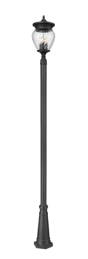 Z-Lite Davina 5016PHBR-519P-BK 12" W x 119" H 4-Light Black Aluminum Outdoor Post Mounted Fixture With Clear Ribbed Glass Shade
