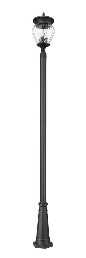 Z-Lite Davina 5016PHBR-519P-BK 12" W x 119" H 4-Light Black Aluminum Outdoor Post Mounted Fixture With Clear Ribbed Glass Shade