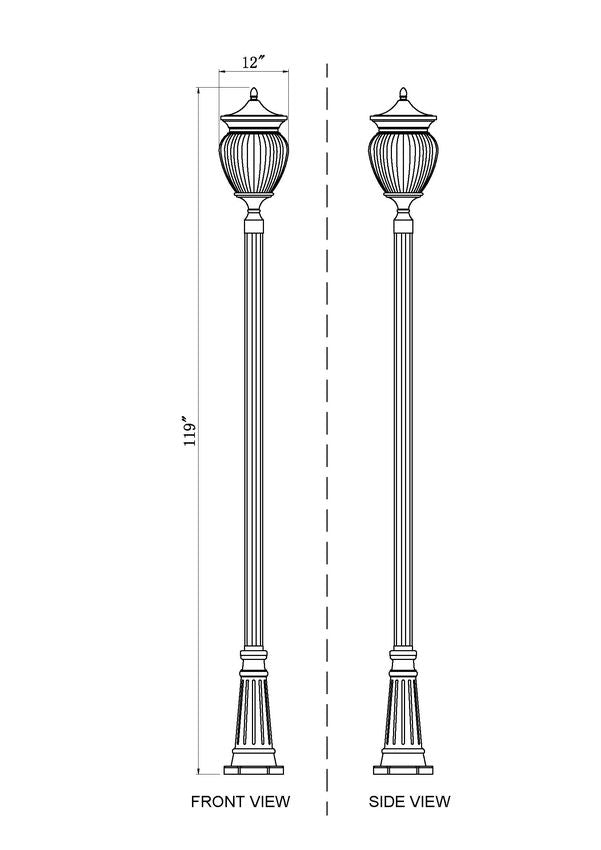 Z-Lite Davina 5016PHBR-519P-BK 12" W x 119" H 4-Light Black Aluminum Outdoor Post Mounted Fixture With Clear Ribbed Glass Shade