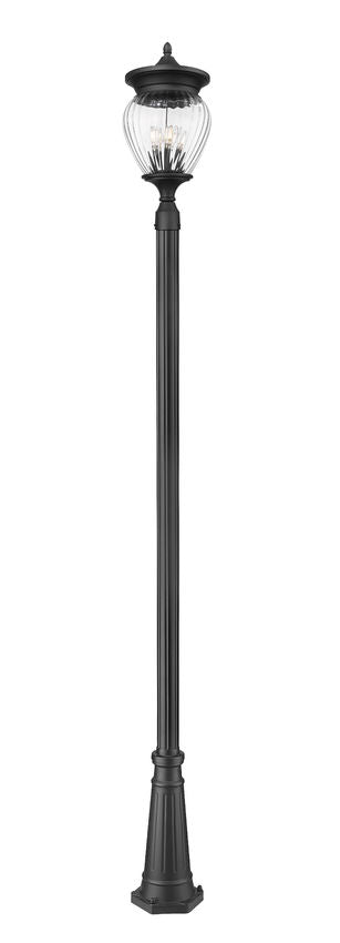 Z-Lite Davina 5016PHBR-519P-BK 12" W x 119" H 4-Light Black Aluminum Outdoor Post Mounted Fixture With Clear Ribbed Glass Shade