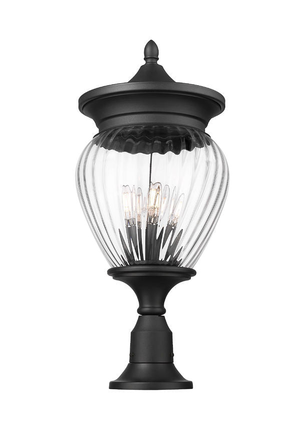 Z-Lite Davina 5016PHBR-553PM-BK 12" W x 27" H 4-Light Black Aluminum Outdoor Pier Mounted Fixture With Clear Ribbed Glass Shade