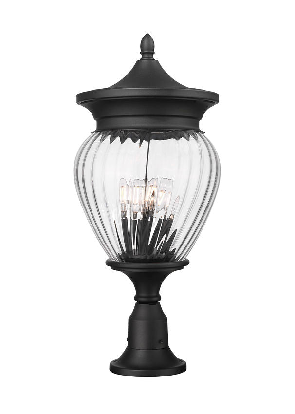 Z-Lite Davina 5016PHBR-553PM-BK 12" W x 27" H 4-Light Black Aluminum Outdoor Pier Mounted Fixture With Clear Ribbed Glass Shade