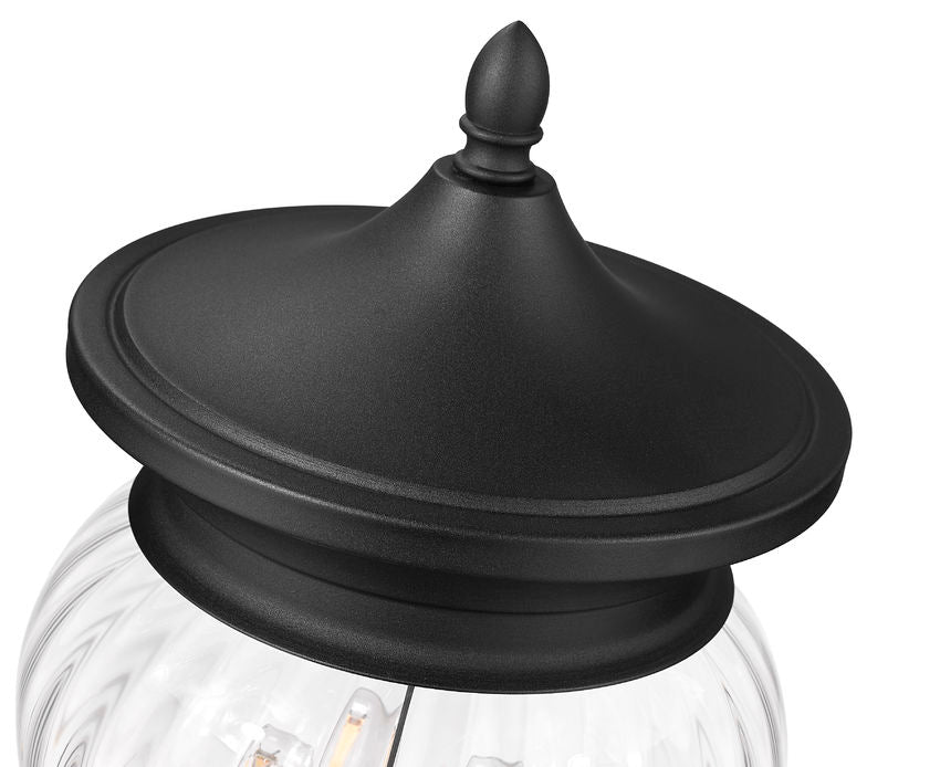 Z-Lite Davina 5016PHBR-553PM-BK 12" W x 27" H 4-Light Black Aluminum Outdoor Pier Mounted Fixture With Clear Ribbed Glass Shade