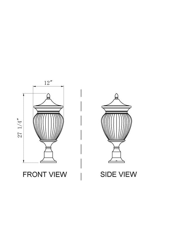 Z-Lite Davina 5016PHBR-553PM-BK 12" W x 27" H 4-Light Black Aluminum Outdoor Pier Mounted Fixture With Clear Ribbed Glass Shade