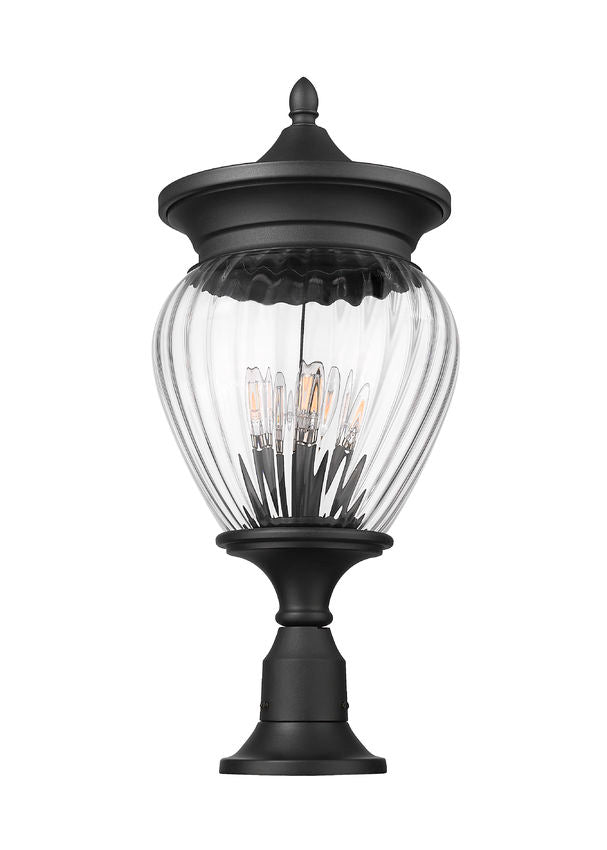 Z-Lite Davina 5016PHBR-553PM-BK 12" W x 27" H 4-Light Black Aluminum Outdoor Pier Mounted Fixture With Clear Ribbed Glass Shade