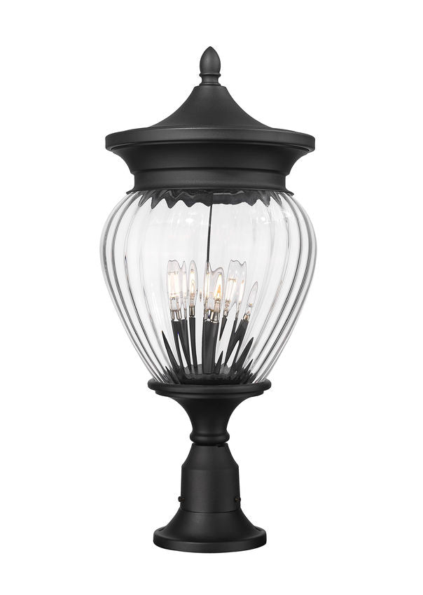 Z-Lite Davina 5016PHBR-553PM-BK 12" W x 27" H 4-Light Black Aluminum Outdoor Pier Mounted Fixture With Clear Ribbed Glass Shade