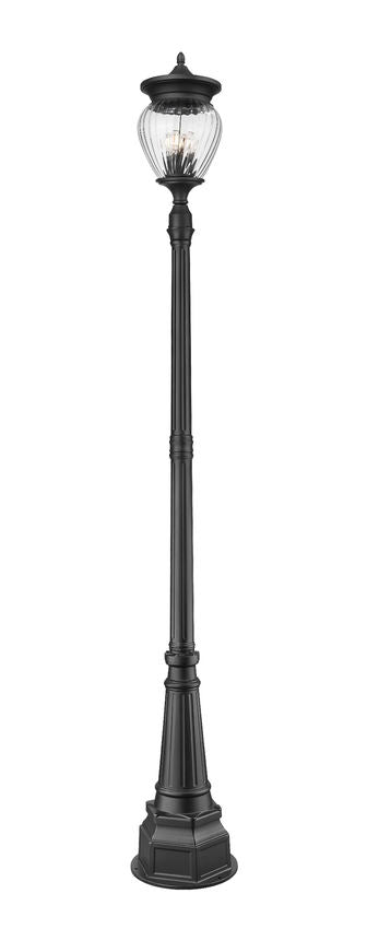 Z-Lite Davina 5016PHBR-564P-BK 14" W x 107" H 4-Light Black Aluminum Outdoor Post Mounted Fixture With Clear Ribbed Glass Shade