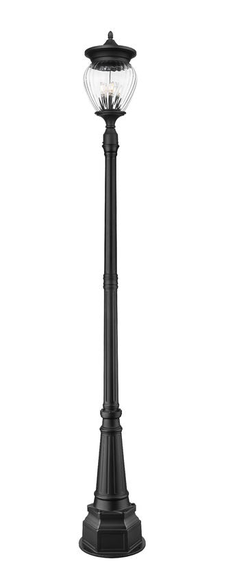 Z-Lite Davina 5016PHBR-564P-BK 14" W x 107" H 4-Light Black Aluminum Outdoor Post Mounted Fixture With Clear Ribbed Glass Shade